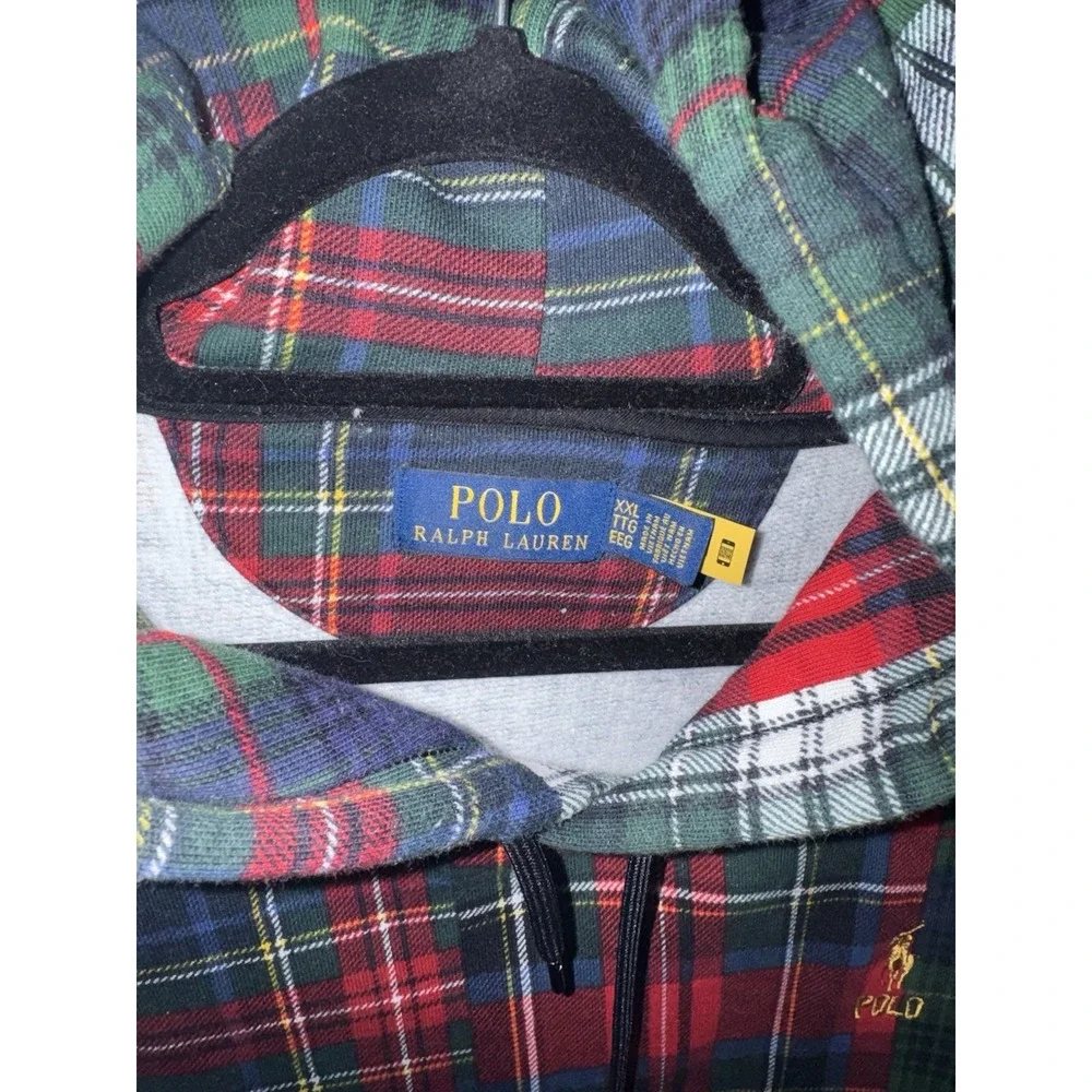 HTF Mens Ralph Lauren Polo Patchwork Plaid Hoodie Mixed Tartan Sz XXL TubB8